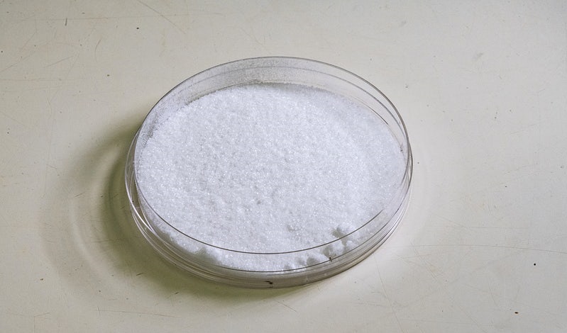 White sulfite powder in a dish