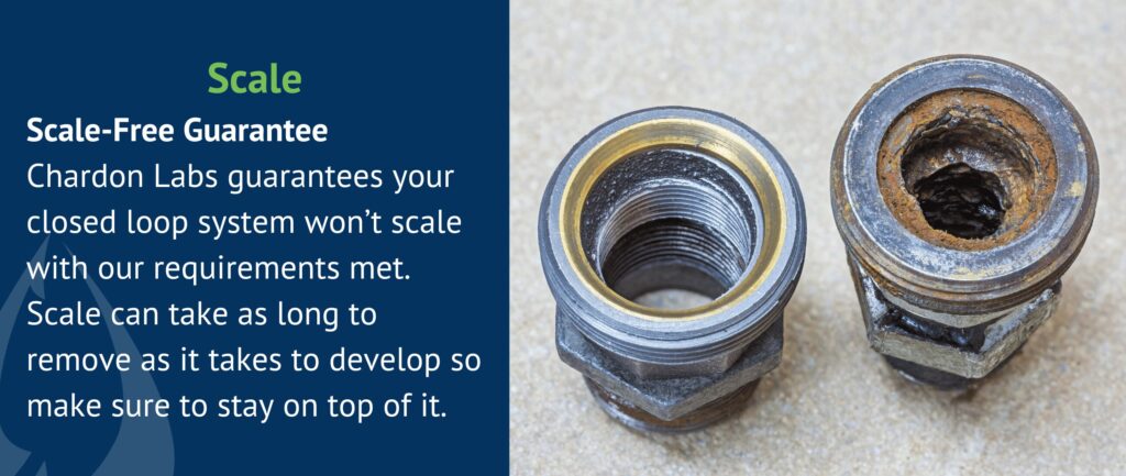 Scale in closed loop pipes.